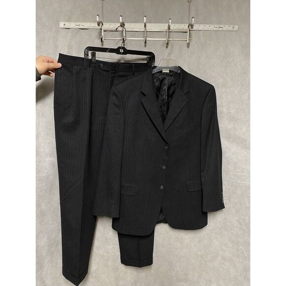 Jos A Bank Suit Men‎ 42L Gray Striped Cashmere Wool Flannel 35x32.5 Pants Luxury - Picture 1 of 16
